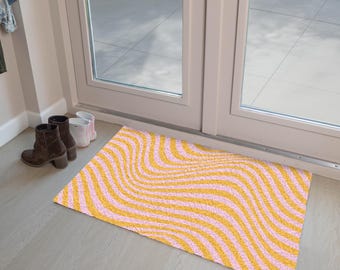 Gewellte Fußmatte - Saugstarke Eingangsmatte für Innen, Orange und Pink
