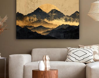 Golden Mountains bei Mondschein - Leinwand Kunst - Moderne Wanddeko