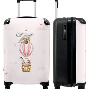 Koffer - handbagage - kinderkoffer - luchtballon - dieren - roze - meisje - leeuw