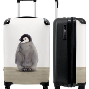 Koffer - handbagage - kinderkoffer - pinguïn - jas - grijs - kinderen