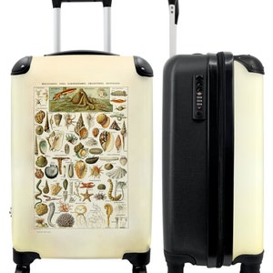 Koffer - handbagage - dieren - zee - illustratie - koraal - schelpen - vintage