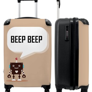 Koffer - handbagage - kinderkoffer - robot - illustratie - antenne - taupe - kids