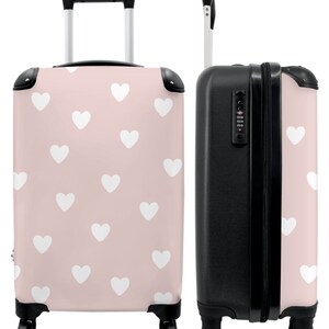 Koffer - handbagage - kinderkoffer - patroon - hartje - meisjes - roze