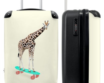 Valise - bagage cabine - valise enfant - girafe - motif - skateboard - rose - animaux