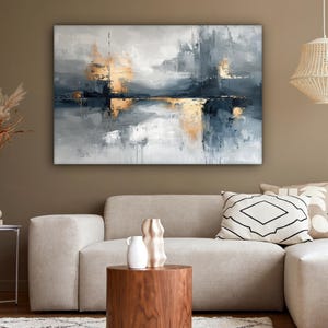 Arte abstrata em tela cinza e dourada - Decoração de parede moderna
