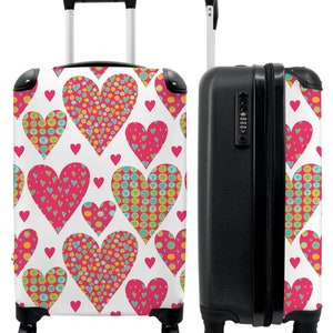 Koffer - handbagage - kinderkoffer - patroon - hartjes - roze - meisjes