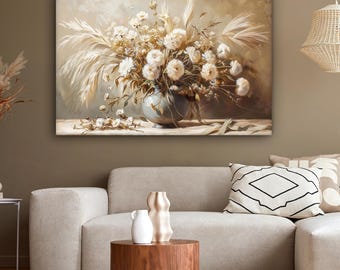 Wydruk na płótnie z wazonem kwiatowym – beżowa martwa natura