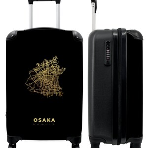 Koffer - handbagage - stadsplattegrond - osaka - landkaarten - goud