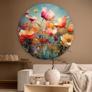 Ronde Wanddecoratie Bloemen Natuur Waterverf – Stijlvolle en Unieke Wandcirkel – Decoratieve Wandhanger voor Woonkamer of Slaapkamer