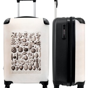 Koffer - handbagage - illustratie - fruit - fruit - zwart-wit - vintage
