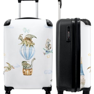 Koffer - handbagage - kinderkoffer - dinosaurus - luchtballon - jongen - kinderen - vliegtuig - sterren