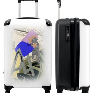 Koffer - handbagage - abstract - vrouw - kat - pastel