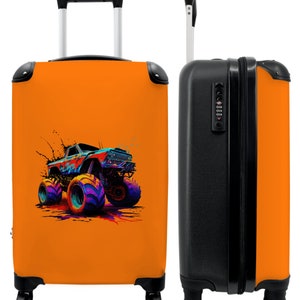 Koffer - handbagage - kinderkoffer - monstertruck - neon - lak - oranje