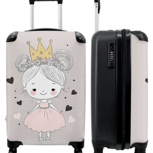 Koffer - handbagage - kinderkoffer - prinses - meisjes - hartjes - kroontje - roze