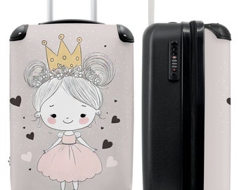 Valise - bagage cabine - valise enfant - princesse - filles - coeurs - couronne - rose