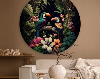 Tropische Vögel Runde Wandkunst - Lebendige PVC Wandbehang