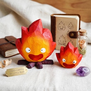 Hand Carved Wooden Fire Demon Figurine Flame Spirit Desktop Decor Anime Inspired Wood Sculpture Unique Handmade Gift for Fantasy Fans