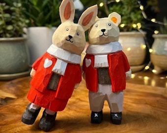 Figurine à découper en bois de lapin, décoration de bureau en bois faite main, ornement cadeau mignon, sculpture artisanale pour décoration d'étagère de bureau à domicile