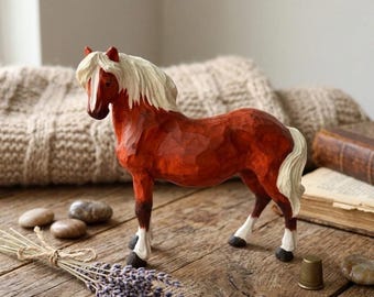 Hand Carved Horse Figurine Rustic Equestrian Decor Farm Animal Art Horse Lover Gift Handcrafted Desk Ornament Farmhouse Shelf Sitter