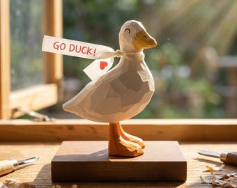 Figurine à sculpter sur bois de canard, décoration de bureau en bois faite main, joli ornement cadeau, sculpture artisanale pour décoration d'étagère de bureau à domicile