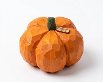 Figurine de sculpture sur bois faite main de citrouille de dessin animé, petite décoration de bureau pour ordinateur de bureau, cadeau d'ornement d'ambiance de vacances pour étagère de maison