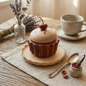 Handgjord träspeldosa för cupcakes, söt dessertsnideri, musikalisk minnessak, unik barnkammardekor, söt babyshowerpresent