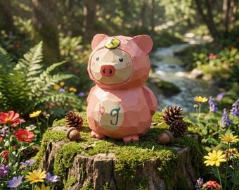 Figurine à sculpter sur bois de cochon, statue de cochon ours rose faite main, décoration de bureau mignonne pour décoration d'étagère de bureau à domicile