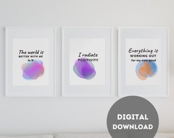 Everything is working out, Set of 3 WALL Art, Affirmation Printable Wall Art, Self Love, Printable Wall Art, Words of Affirmation Wall Art