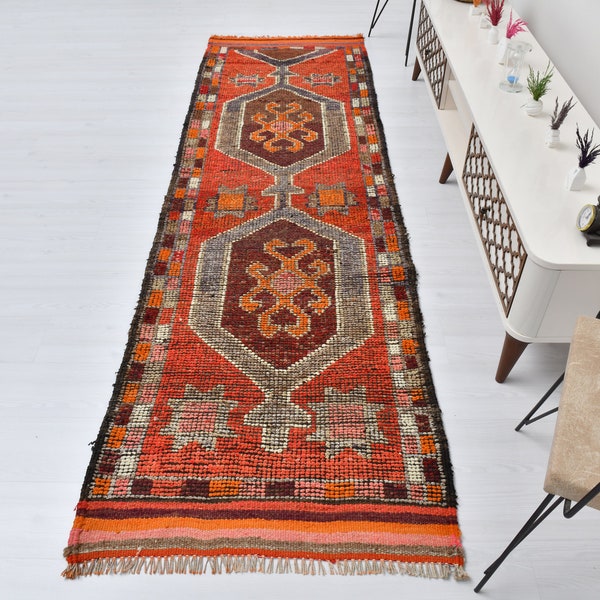 Kitchen Runner Rug,Oushak Runner Rug,3x10 Rug,3x10 Runner Rug,Rug Runner,Vintage Runner 3x10,Turkish Runner Rug,Corridor Runner Rug,B-2350