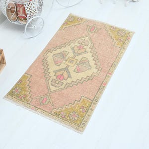 Oushak Small Rug,Bath Decor,Neutral Rug,Bathroom Rug,Custom Rug,Oriental Small Rug,Handmade Rug,Vintage Rug,Small Vintage Rug,MiniRug,O-1295