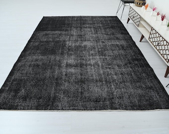 7x10 Rug, Area Rug, Black Rug, Oushak Area Rug, 7x10 Turkish Rug, Bohemian Rug, 7x10 Vintage Rug, Neutral Rug, Black Oushak Rug, Rug, S-2805