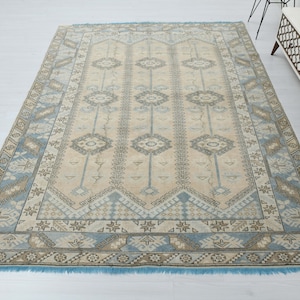 7x9 Vintage Rug,Wool Rug,Floor Rug,Soft Rug,7x9 Area Rug,7x9 Rug,Large Turkish Rug,Living Room Rug,Oushak Rug,Boho Rug,Handmade Rug,A-985
