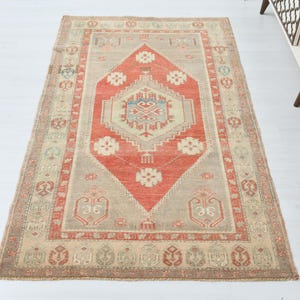 4x6 matta, Oushak matta, Vintage matta, 4x6 turkisk matta, Handgjord matta, Golvmatta, Naturlig matta, Anatolisk matta, Vardagsrumsmatta, 4x6 områdesmatta, Ullmatta, A-1321 bild 2
