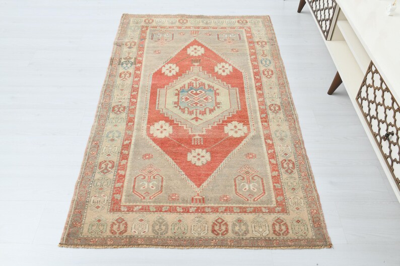 4x6 matta, Oushak matta, Vintage matta, 4x6 turkisk matta, Handgjord matta, Golvmatta, Naturlig matta, Anatolisk matta, Vardagsrumsmatta, 4x6 områdesmatta, Ullmatta, A-1321 bild 2