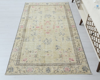 4x7 matta, Oushak matta, Ullmatta, Vintagematta, Handgjord matta, Vardagsrumsmatta, 4x7 turkisk matta, Area matta, Antik matta, Naturmatta, Mjuk matta, S-2330
