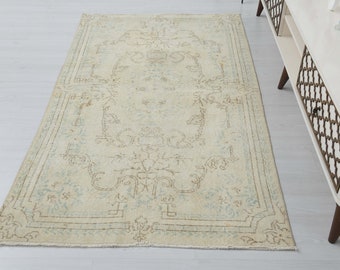 4x7,Rug,Neutral Rug,Vintage Rug,4x7 Turkish Rug,Oushak Rug,Handmade Rug,Living Room Rug,4x7 Rug,Area Rug,Bedroom Rug,Faded Rug,Wool,S-2154