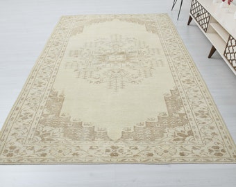 6x9,Turkish Rug,Neutral Rug,Boho Rug,6x9 Vintage Rug,Antique Rug,6x9 Oushak Rug,6x9 Area Rug,Wool Rug,Anatolian Area Rug,Handmade Rug,S-2162