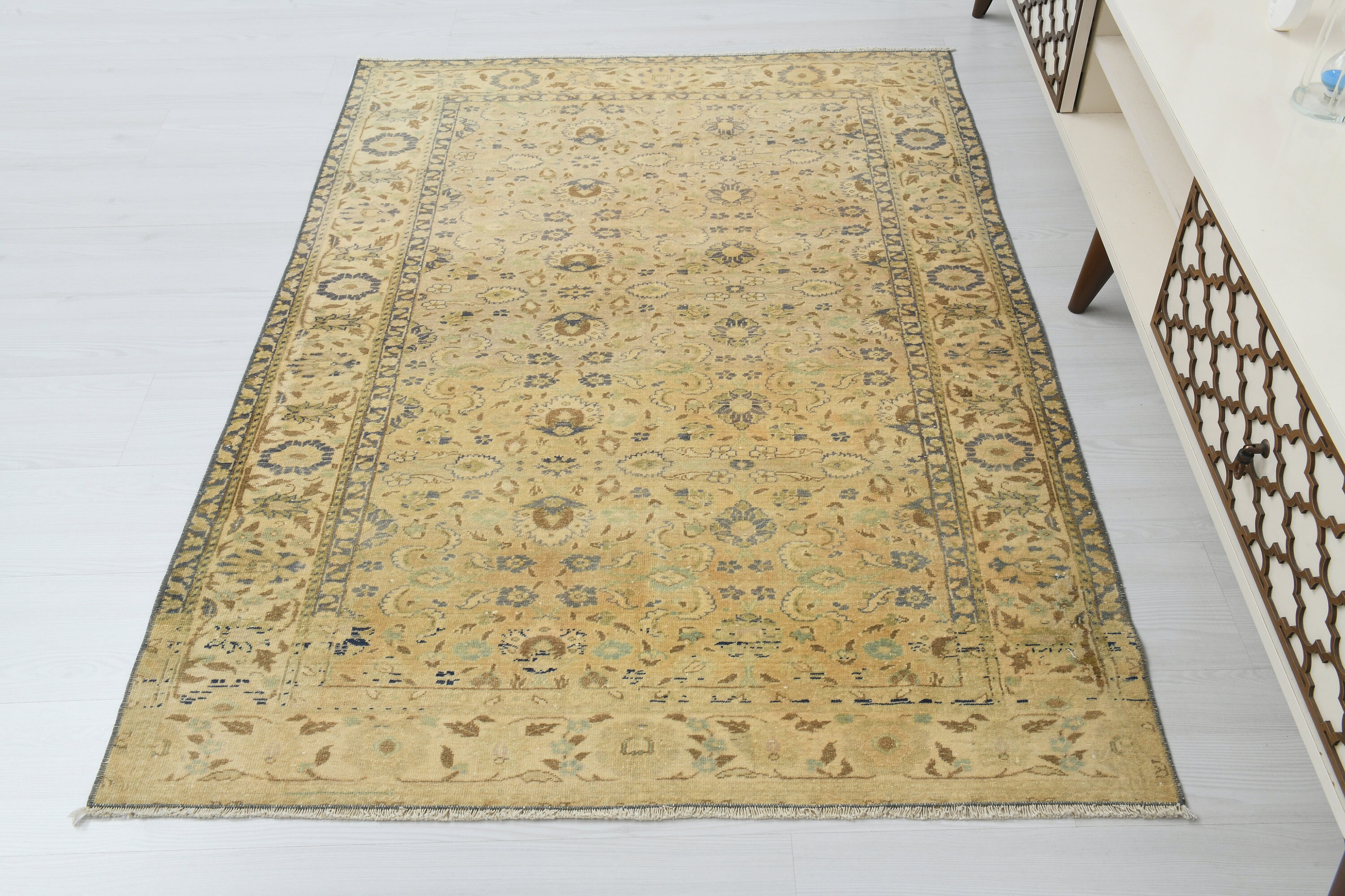 3 x 5,Tapis,Tapis beige,Tapis vintage fait main,Tapis 3x5,Tapis crème,Tapis Oushak 3x5,Tapis turc vintage,Tapis doux en laine,Tapis oriental,Tapis de chambre à coucher,A-849
