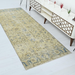 3x8 Vintage Turkish Runner Rug, Soft Wool Rug, 3x8 Turkish Runner, Handmade Wool Runner, B-3985
