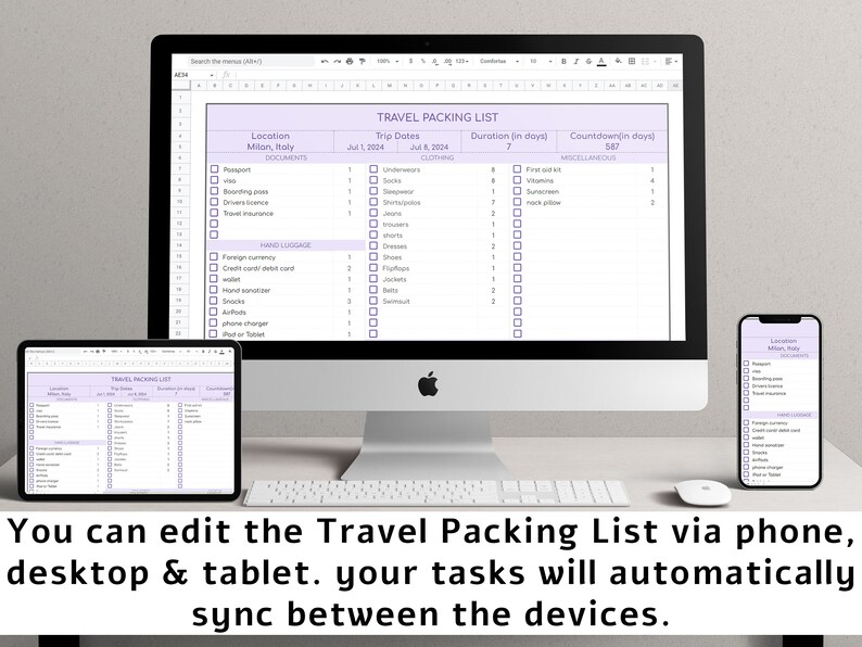 Editable Travel Packing List Google Sheets Template Digital - Etsy ...