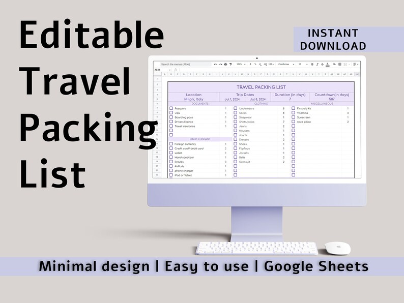Editable Travel Packing List Google Sheets Template Digital - Etsy ...