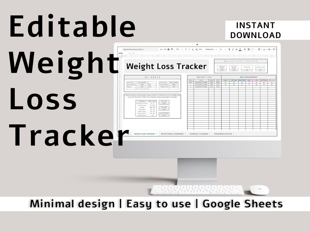Editable Weight Loss & Fitness Tracker Google Sheets Template Etsy
