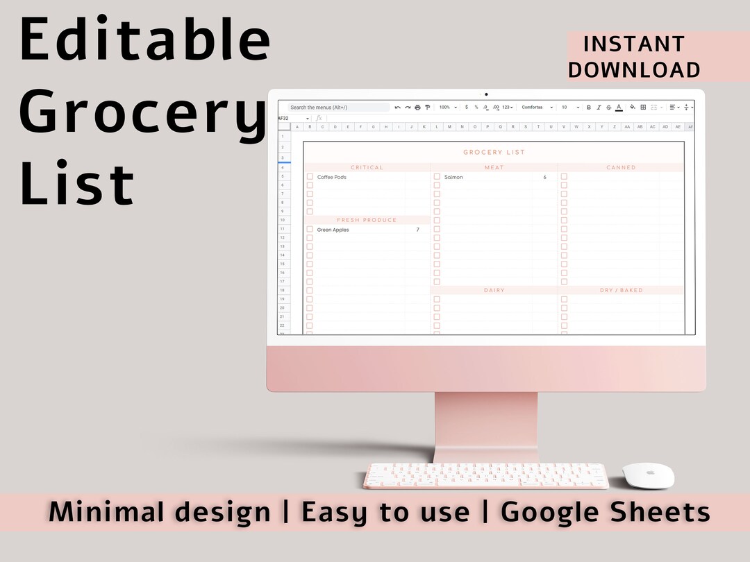 Editable Grocery List Google Sheets Template Digital Weekly - Etsy