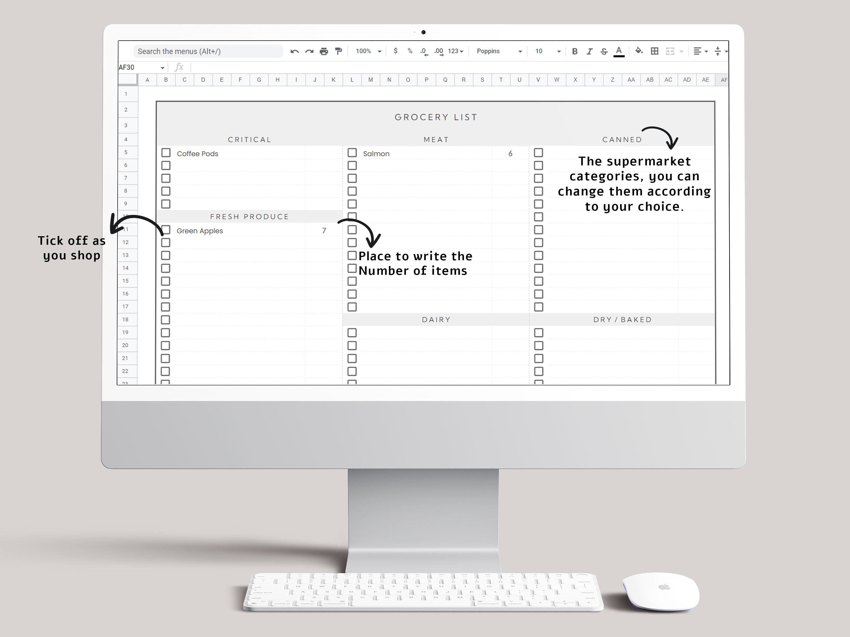 Editable Grocery List Google Sheets Template Digital Weekly - Etsy