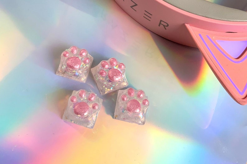Glitter Kitty Keycaps Etsy