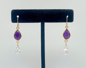 Pendiente Lágrima de Oro y Amatista