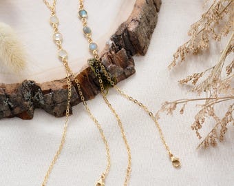 Maansteen 3 stenen gouden handketting