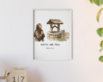 Watch And Pray Posters With Wooden Frame, Matthew 26 : 41, Christians Gift Frame
