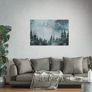 Fine Art Poster, Watercolor Night Winter Poster, Landscape Snow Forest Poster, Girly Wall Poster, Room Decor, Wall Art Decor For Home Poster