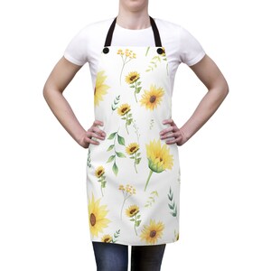 Sunflower Print Apron: Poly Twill Cooking Apron, Gardening Gift